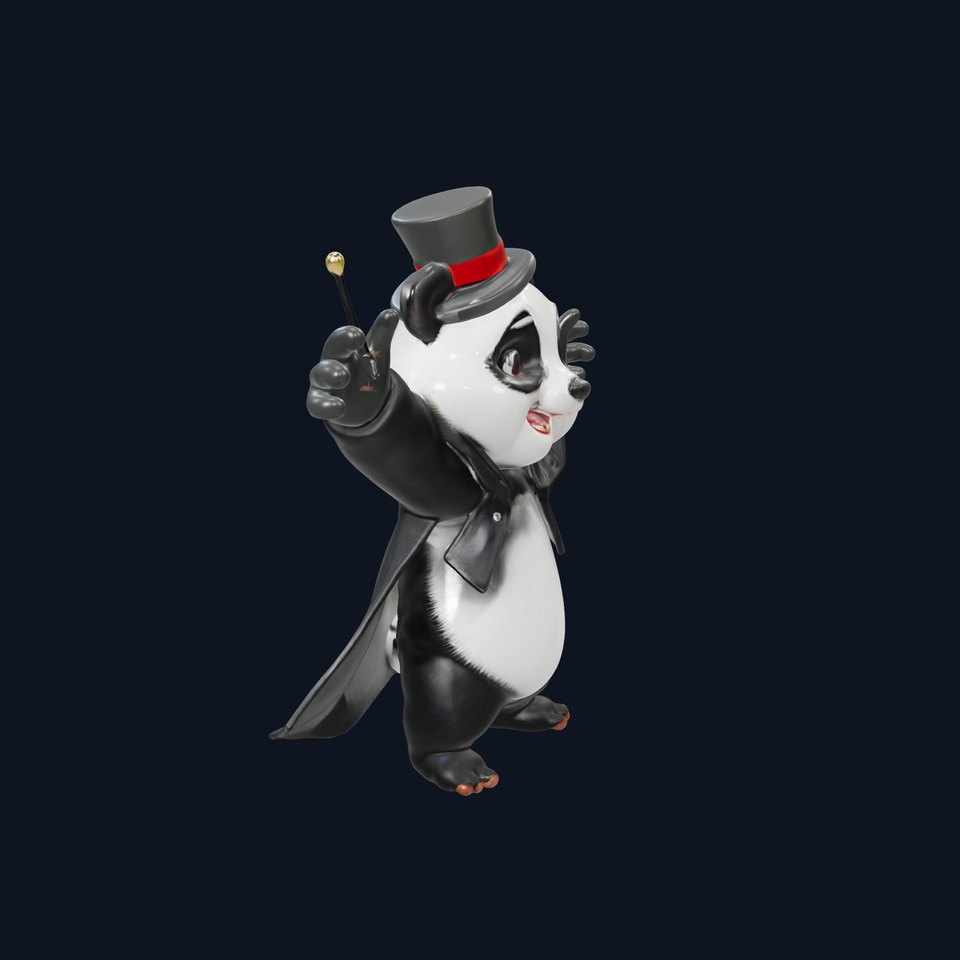 Charming Panda Magician D Character Model Rigged and Animated